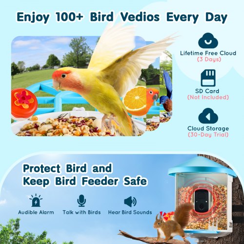 Smart Bird Feeder with Camera 2K HD AI Identify 10000 Bird Species