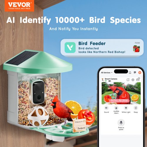 Smart Bird Feeder with Camera 2K HD AI Identify 10000 Bird Species