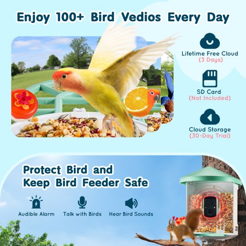 Smart Bird Feeder with Camera 2K HD AI Identify 10000 Bird Species