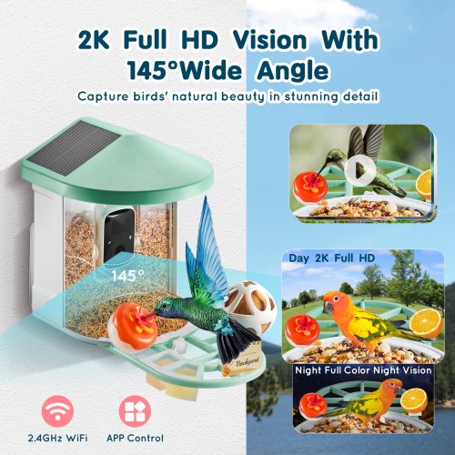 Smart Bird Feeder with Camera 2K HD AI Identify 10000 Bird Species