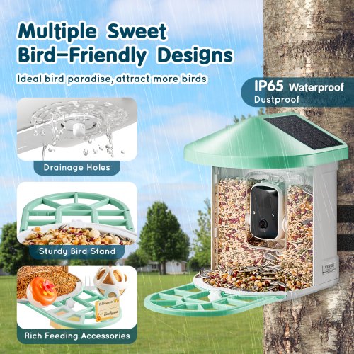 Smart Bird Feeder with Camera 2K HD AI Identify 10000 Bird Species
