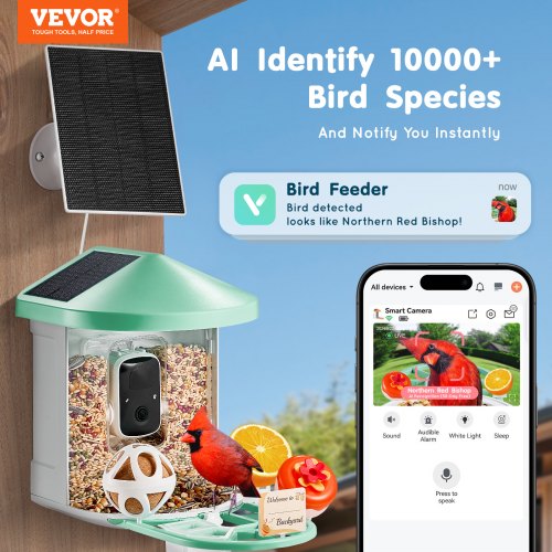 Smart Bird Feeder with Camera 2K HD AI Identify 10000 Bird Species