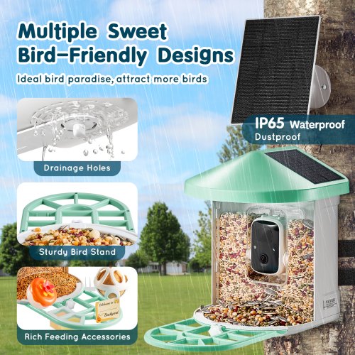 Smart Bird Feeder with Camera 2K HD AI Identify 10000 Bird Species