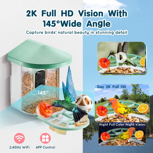 Smart Bird Feeder with Camera 2K HD AI Identify 10000 Bird Species