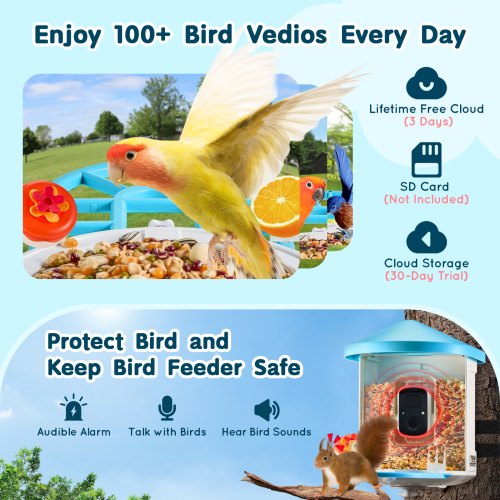 Smart Bird Feeder with Camera 2K HD AI Identify 10000 Bird Species