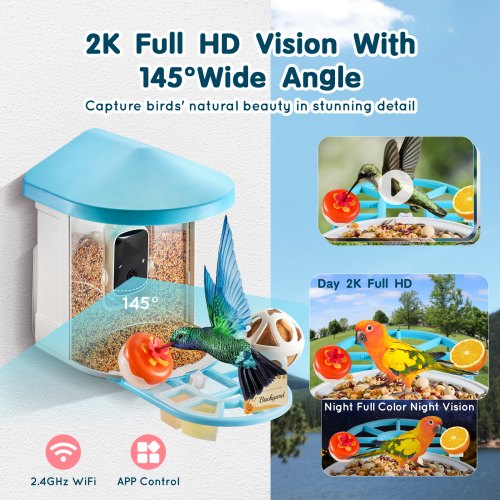 Smart Bird Feeder with Camera 2K HD AI Identify 10000 Bird Species