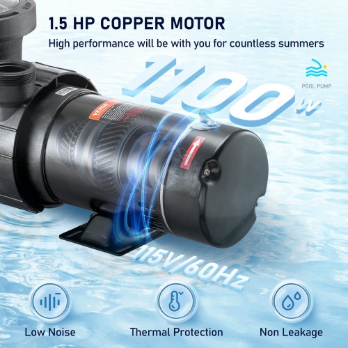 Swimming Pool Pump 1.5HP 115V 1100W Single Speed Pumps for Above Ground
