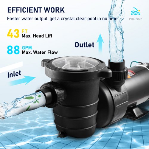 Swimming Pool Pump 1.5HP 115V 1100W Single Speed Pumps for Above Ground