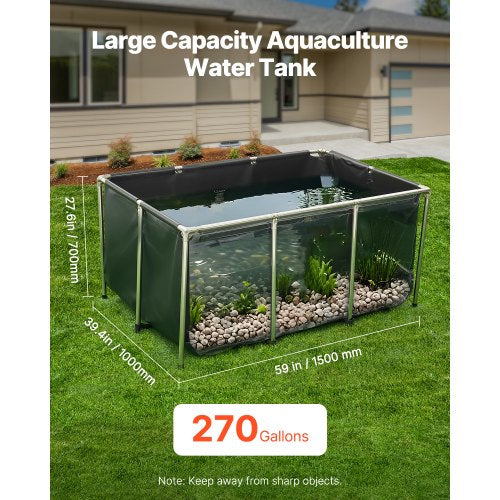 Canvas Fish Pond 270 Gal Above Ground Fish Pond PVC Koi Tank with Clear