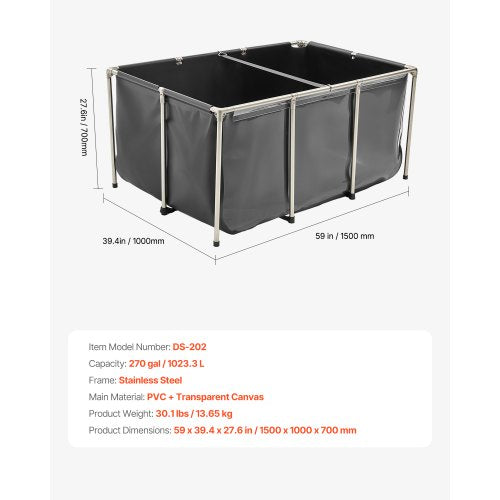 Canvas Fish Pond 270 Gal Above Ground Fish Pond PVC Koi Tank with Clear