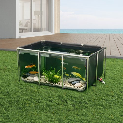 Canvas Fish Pond 270 Gal Above Ground Fish Pond PVC Koi Tank with Clear