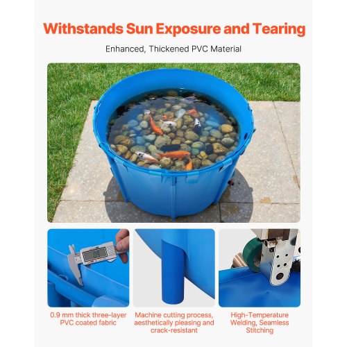 Canvas Fish Pond 448.8 Gal Capacity Above Ground Fish Pond Foldable PVC