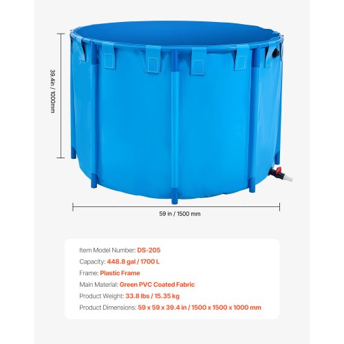 Canvas Fish Pond 448.8 Gal Capacity Above Ground Fish Pond Foldable PVC