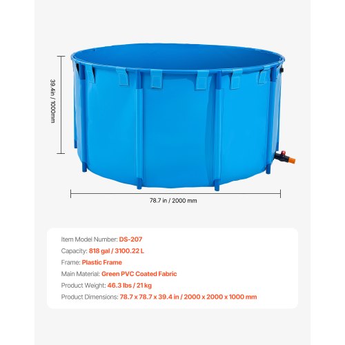 Canvas Fish Pond 818 Gal Capacity Above Ground Fish Pond Foldable PVC Koi
