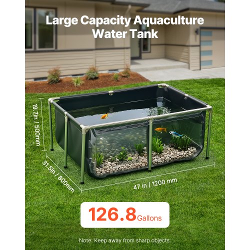 Canvas Fish Pond 126.8 Gal Above Ground Fish Pond PVC Koi Tank with Clear