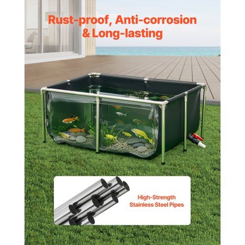 Canvas Fish Pond 126.8 Gal Above Ground Fish Pond PVC Koi Tank with Clear