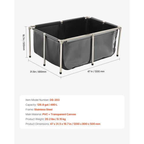 Canvas Fish Pond 126.8 Gal Above Ground Fish Pond PVC Koi Tank with Clear