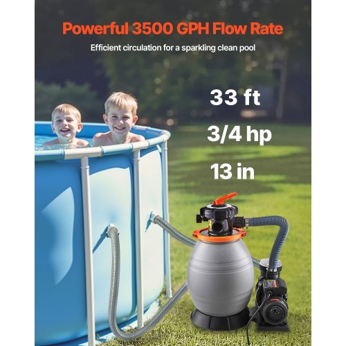 Sand Filter Pump For Above Ground Pool 13 In 3500 Gph 34 Hp Swimming System
