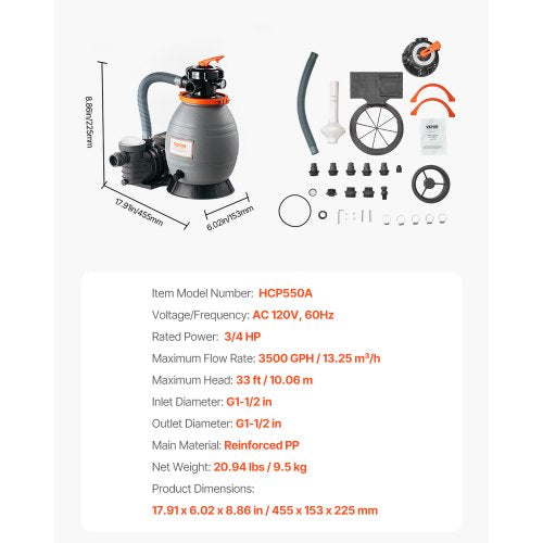 Sand Filter Pump For Above Ground Pool 13 In 3500 Gph 34 Hp Swimming System