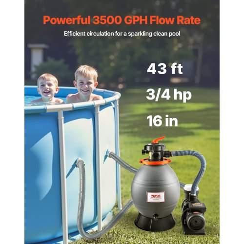 Sand Filter Pump for Above Ground Pool 16 in 3500 GPH 34 HP Swimming
