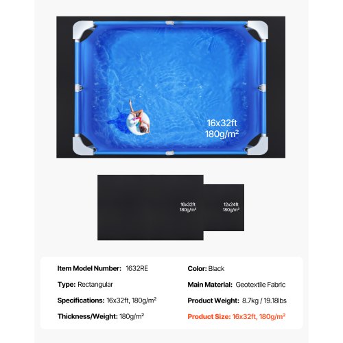 Rectangle Pool Liner Pad 16 x 32 ft Pool Liner Pad for Above Ground