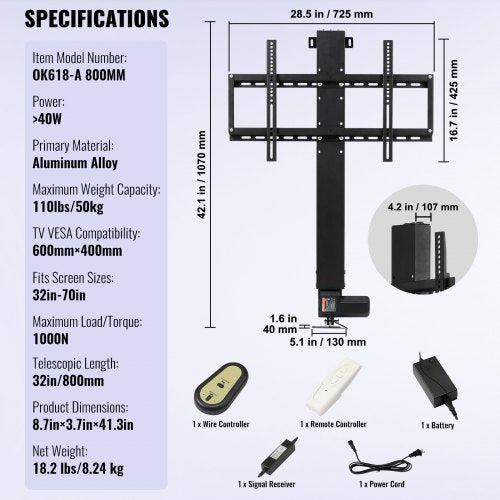 Automated TV Elevator 31 Stroke for Up to 60 Screens Adjustable Height