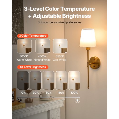 Battery Operated Wall Sconce Set of 2 4000mAh Rechargeable Wireless Wall
