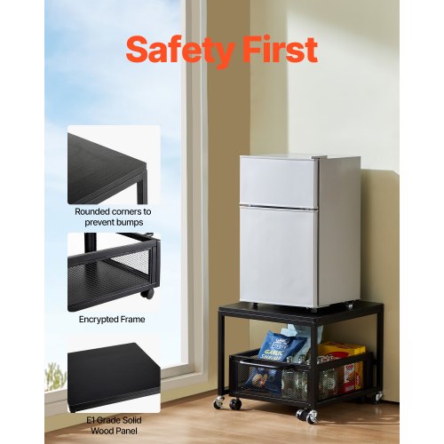 Mini Fridge Stand with Storage 198 lbs Mini Fridge Table with Movable