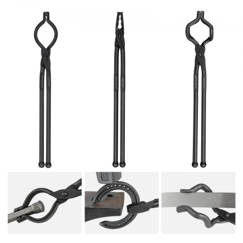 Blacksmith Tongs 18” 3 PCS VBit Bolt Tongs Wolf Jaw Tongs and Z VBit