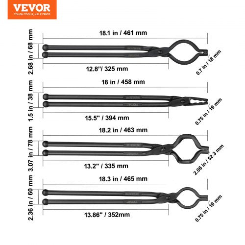 Blacksmith Tongs 18” 4 PCS VBit Bolt Tongs Wolf Jaw Tongs Z VBit Tongs