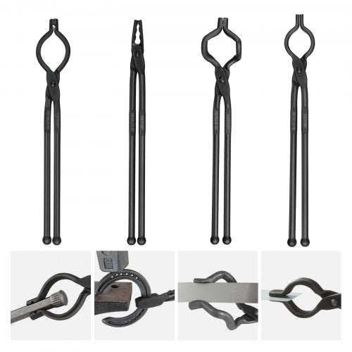 Blacksmith Tongs 18” 4 PCS VBit Bolt Tongs Wolf Jaw Tongs Z VBit Tongs
