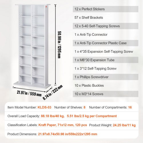 Media Storage Cabinet 8layer DVD Shelf Holds up to 464 CDs Adjustable CD
