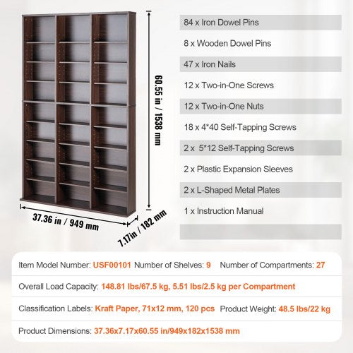 Media Storage Cabinet 9layer DVD Shelf Holds up to 756 CDs Adjustable CD