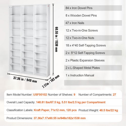 Media Storage Cabinet 9layer DVD Shelf Holds up to 756 CDs Adjustable CD