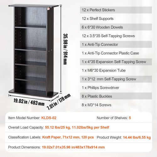 Media Storage Cabinet 5layer DVD Shelf Holds up to 240 CDs Adjustable CD
