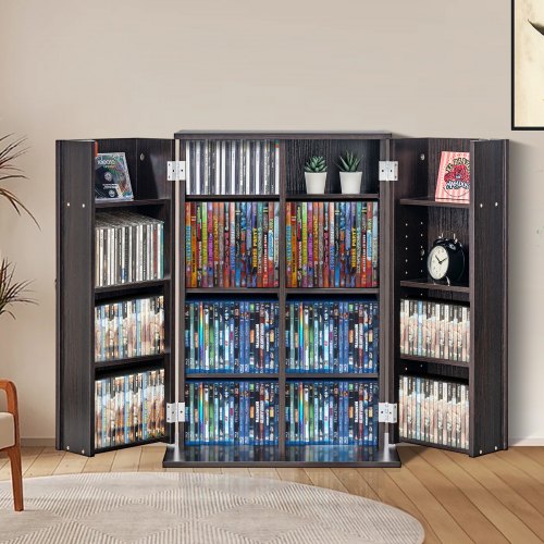 Media Storage Cabinet Dvd With Doors And Shelves Cd Holds Up To 576 Cds