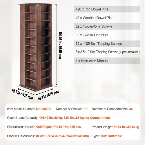 Media Storage Cabinet Rotating Media Tower Holds up to 1040 CDs Protects