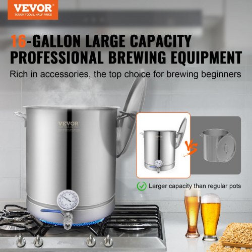 Stainless Steel Kettle 16 GALLON Brewing Pot Tri Ply Bottom for Beer Brew