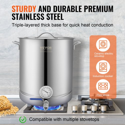 Stainless Steel Kettle 16 GALLON Brewing Pot Tri Ply Bottom for Beer Brew