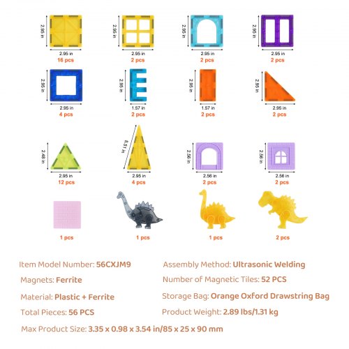 Magnetic Tiles 56 PCS Magnetic Animals Building Blocks for Kids Magnet