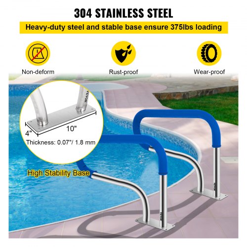 Pool Handrail 32 x 225 Swimming Pool Stair Rail 304 Stainless Steel Stair