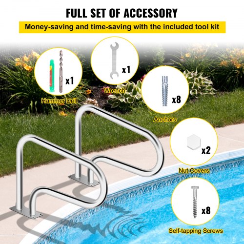 Pool Handrail 32 x 225 Swimming Pool Stair Rail 304 Stainless Steel Stair
