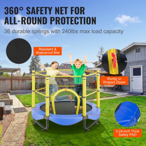 5FT Trampoline for Kids 60 Indoor Outdoor Trampoline with Safety Enclosure