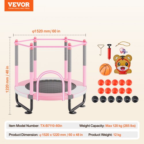 60 Kids Trampoline 5FT Indoor Outdoor Trampoline Mini Toddler
