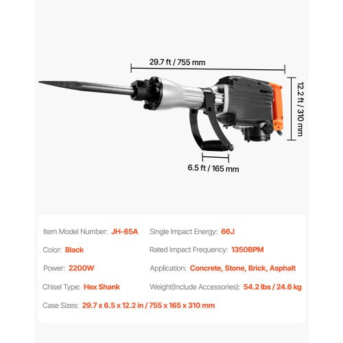 Demolition Jack Hammer 2200W Jack Hammer Concrete Breaker 1350 BPM Heavy