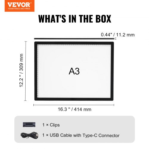 Light Board A3 LED Light Pad with 6 Level Dimmable Brightness Rechargeable