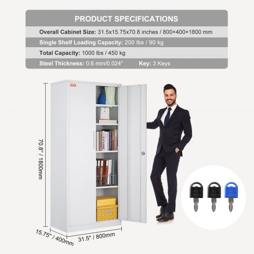 Metal Storage Cabinet Steel Locking Storage Cabinet with 2 Magnetic Doors