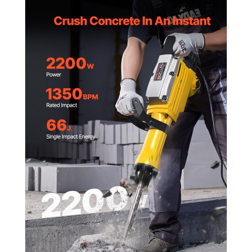 Demolition Jack Hammer 2200W Electric Jackhammer Heavy Duty 1350 BPM Jack