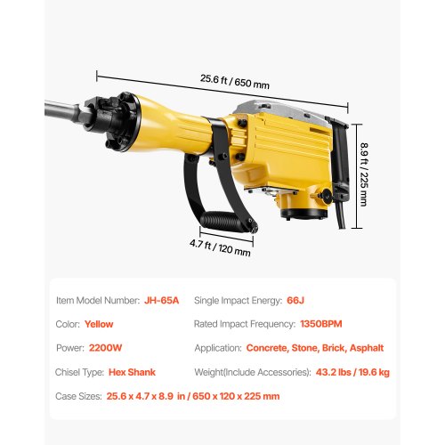 Demolition Jack Hammer 2200W Electric Jackhammer Heavy Duty 1350 BPM Jack