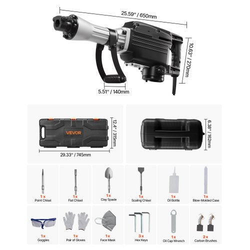 Demolition Jack Hammer 2800 W Powerful Electric Jackhammer 1200 Bpm Concrete lb